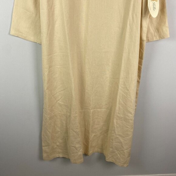 Gene Kellie Linen Maxi Dress Size Large Cream Lagenlook Collared Tie - Picture 3 of 9